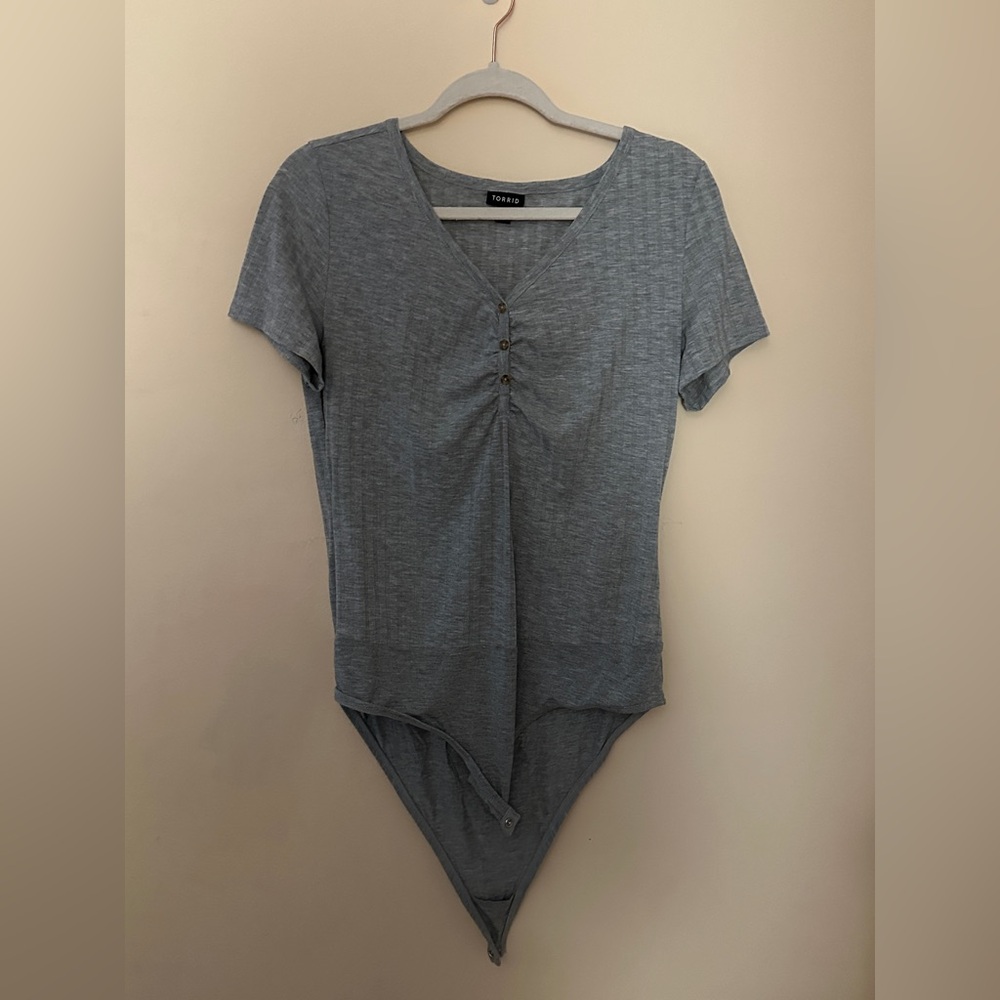 Torrid Gray Ribbed Henley Bodysuit Size 0X